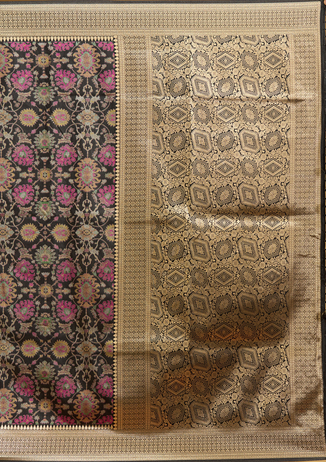 Black Silk Jaal Printed Saree With Matching Blouse Piece
