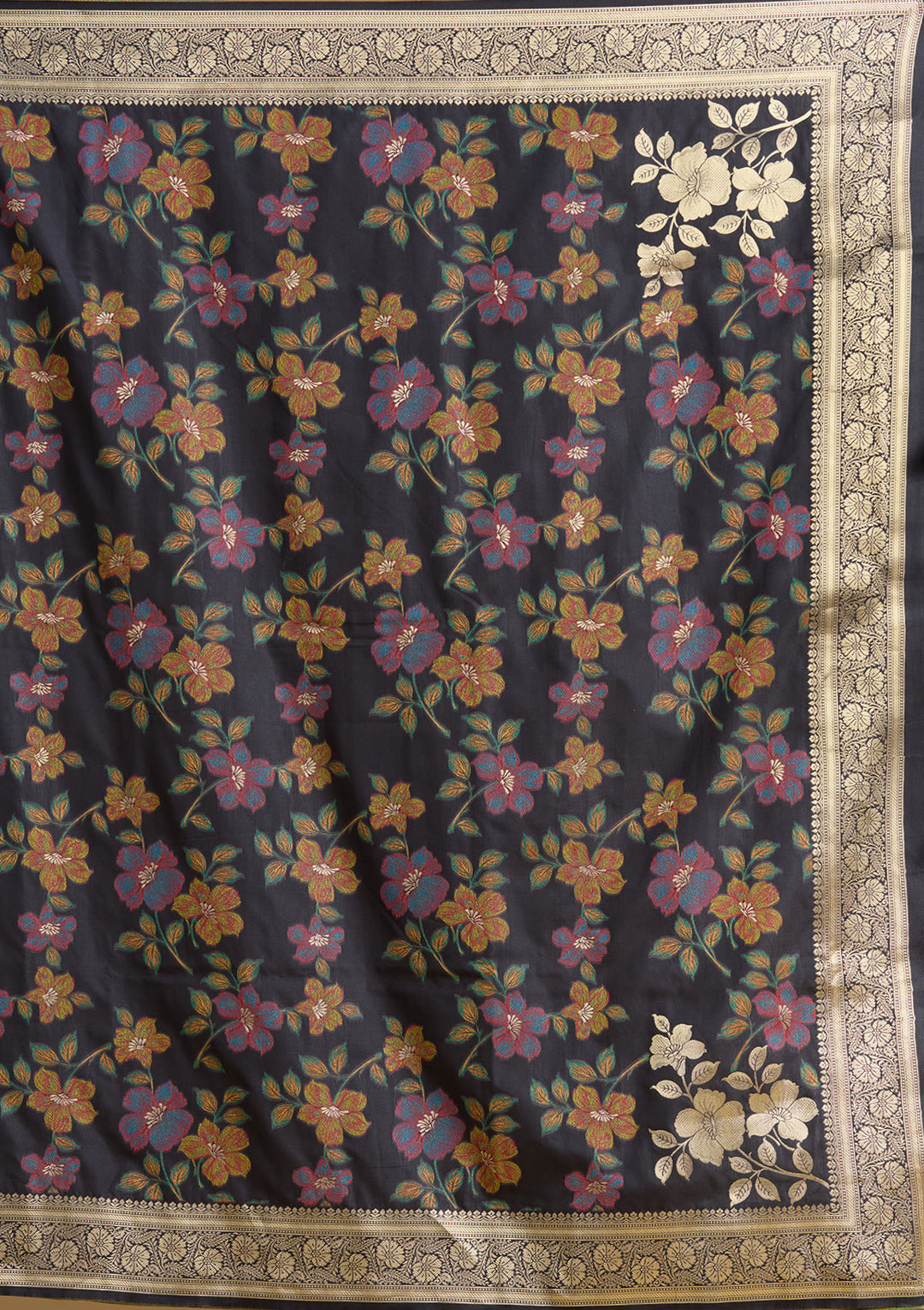 Black Silk Jaal Printed Saree With Matching Blouse Piece