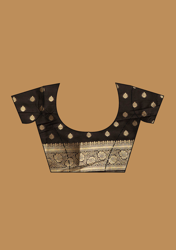 Black Silk Jaal Printed Saree With Matching Blouse Piece