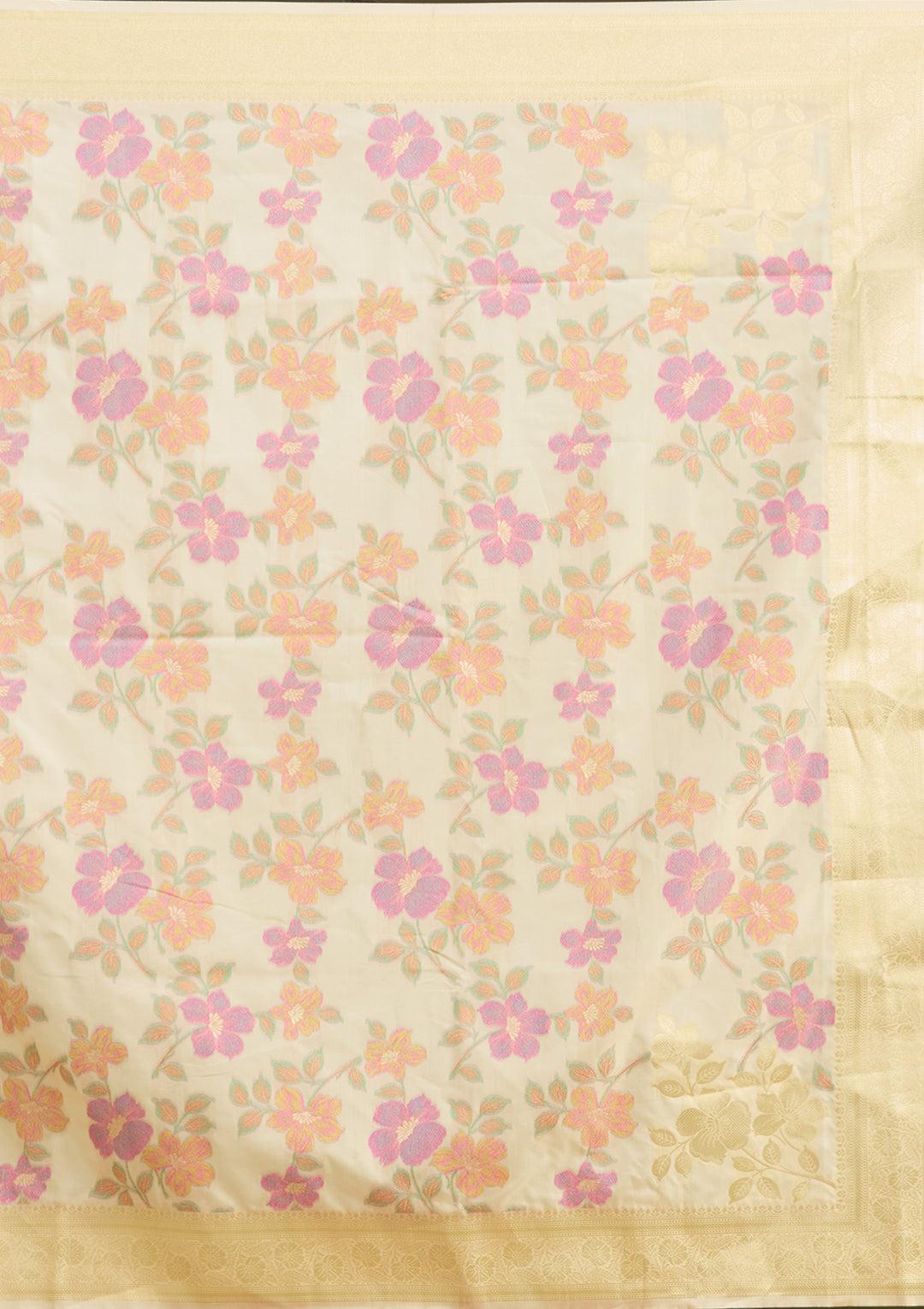 Cream Silk Jaal Printed Saree With Matching Blouse Piece