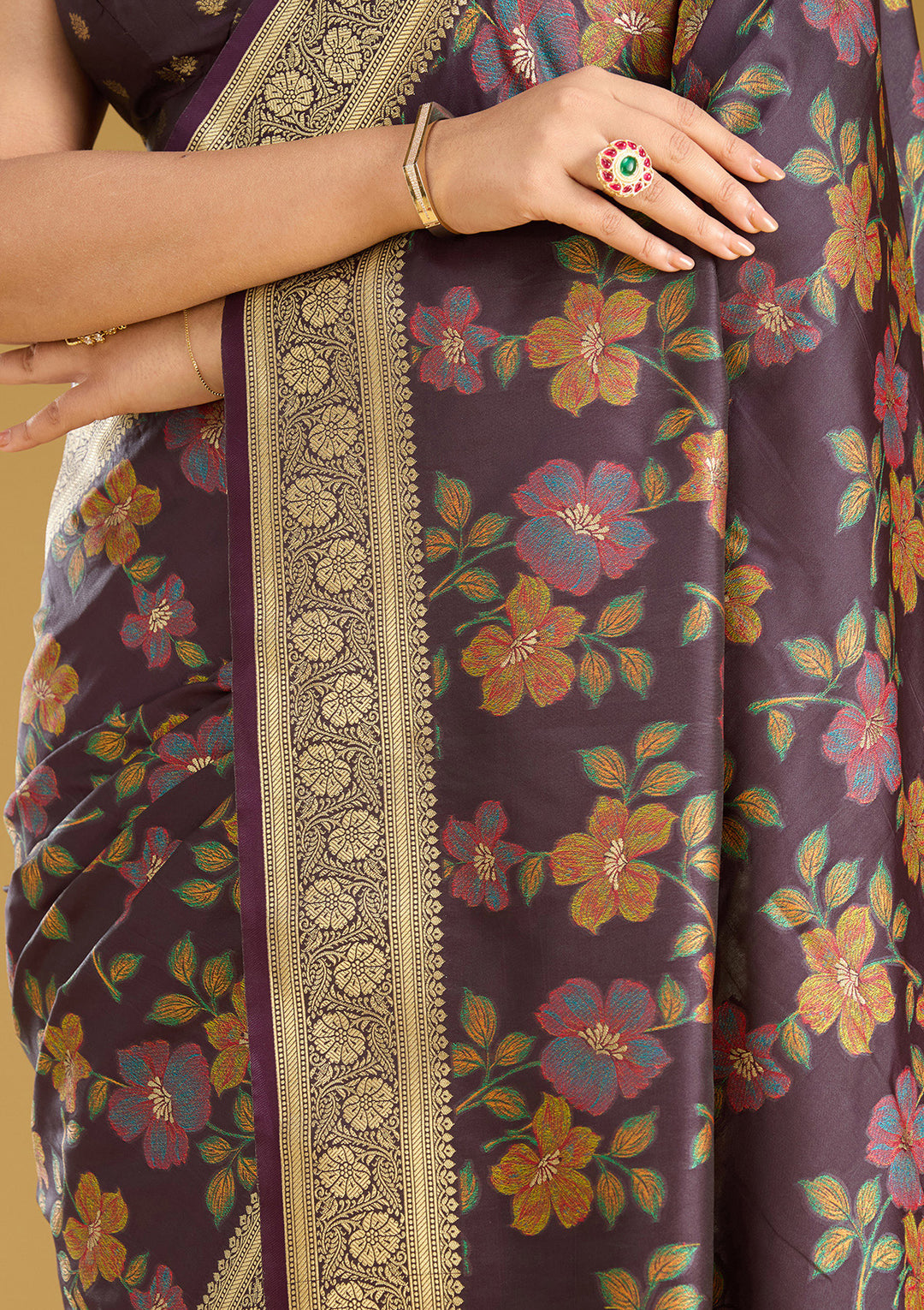 Wine Silk Jaal Printed Saree With Matching Blouse Piece