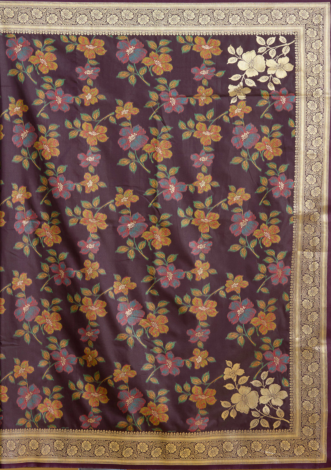Wine Silk Jaal Printed Saree With Matching Blouse Piece