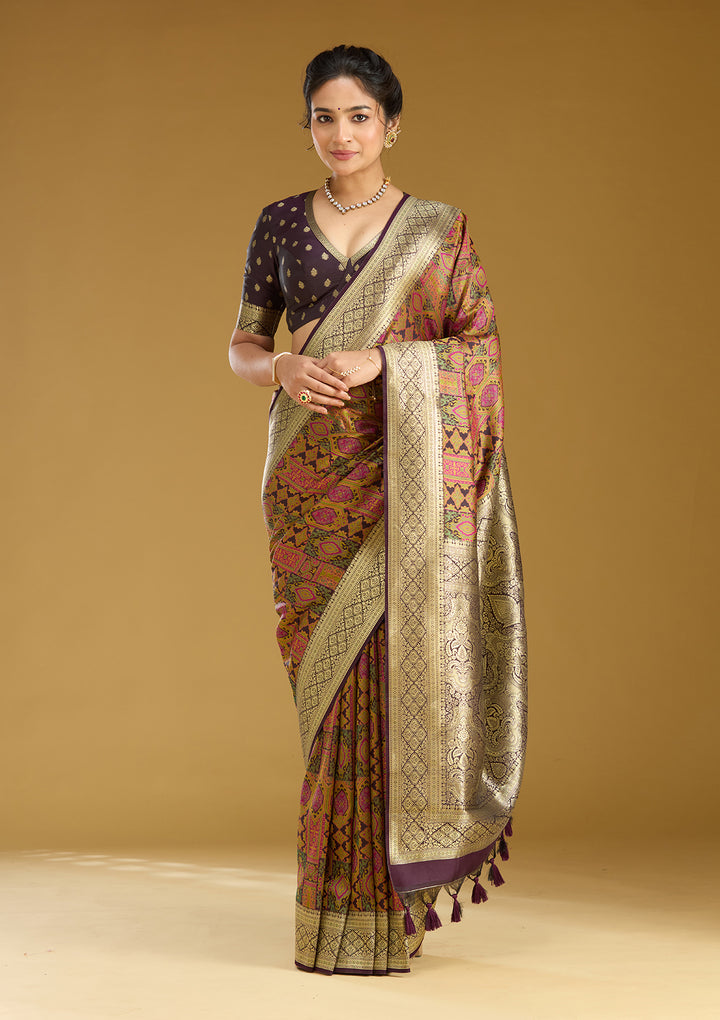 Black Silk Jaal Printed Saree With Matching Blouse Piece