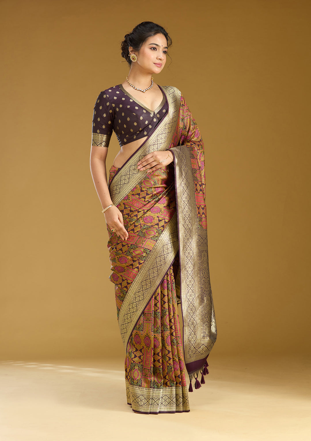 Black Silk Jaal Printed Saree With Matching Blouse Piece