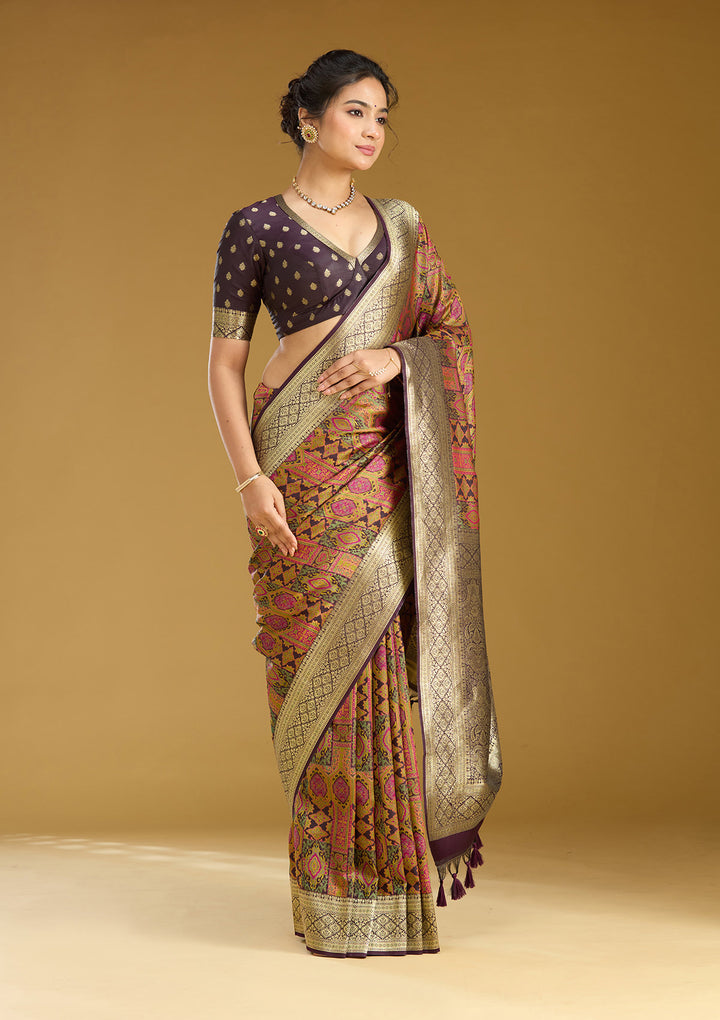Black Silk Jaal Printed Saree With Matching Blouse Piece