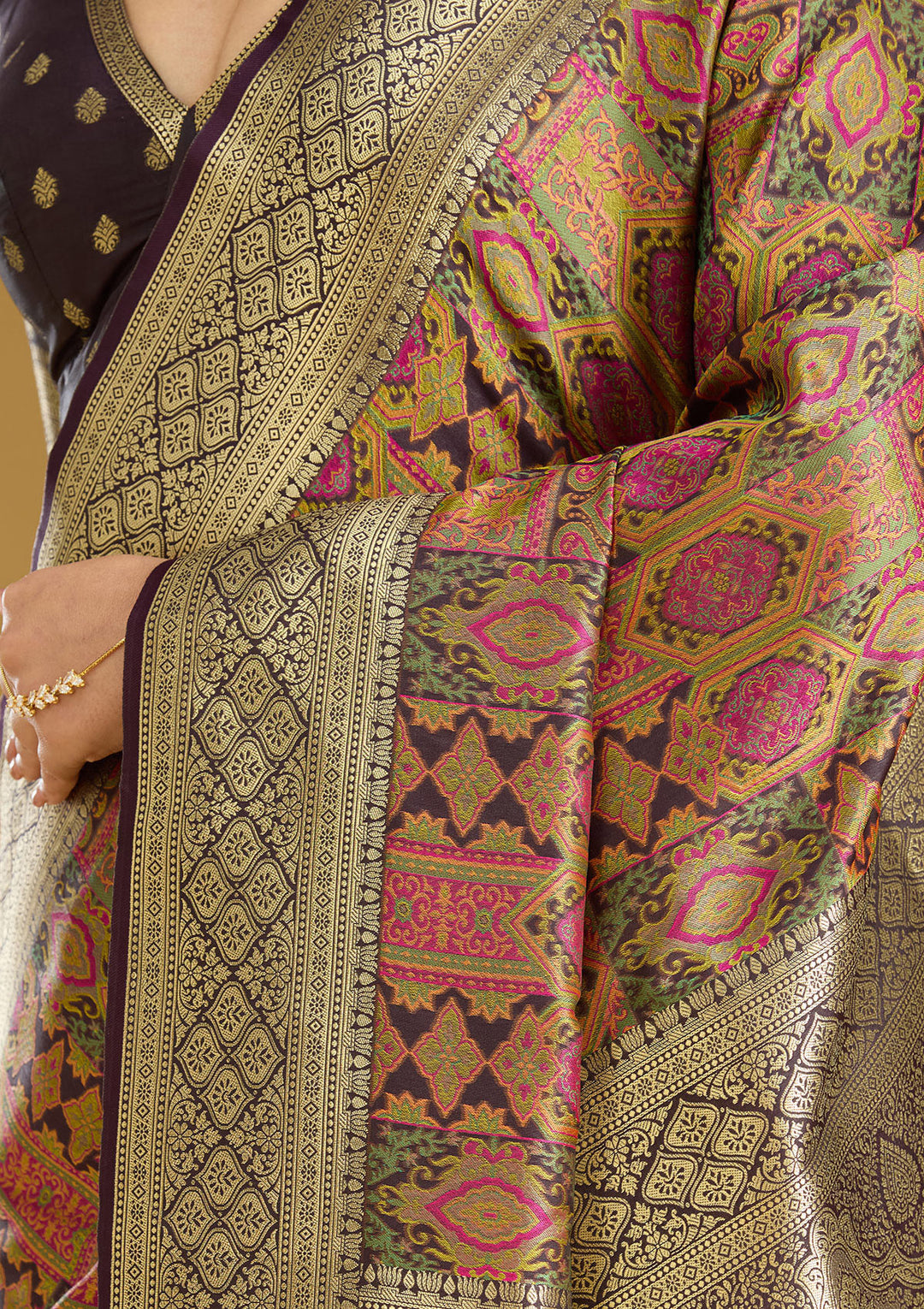 Black Silk Jaal Printed Saree With Matching Blouse Piece
