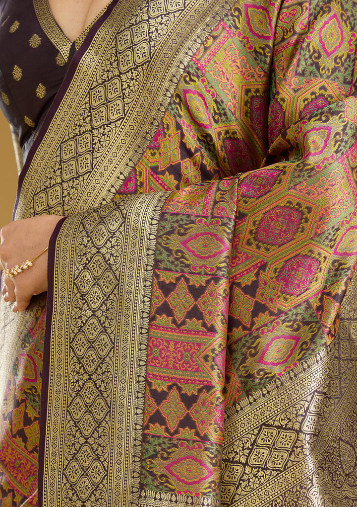 Black Silk Jaal Printed Saree With Matching Blouse Piece