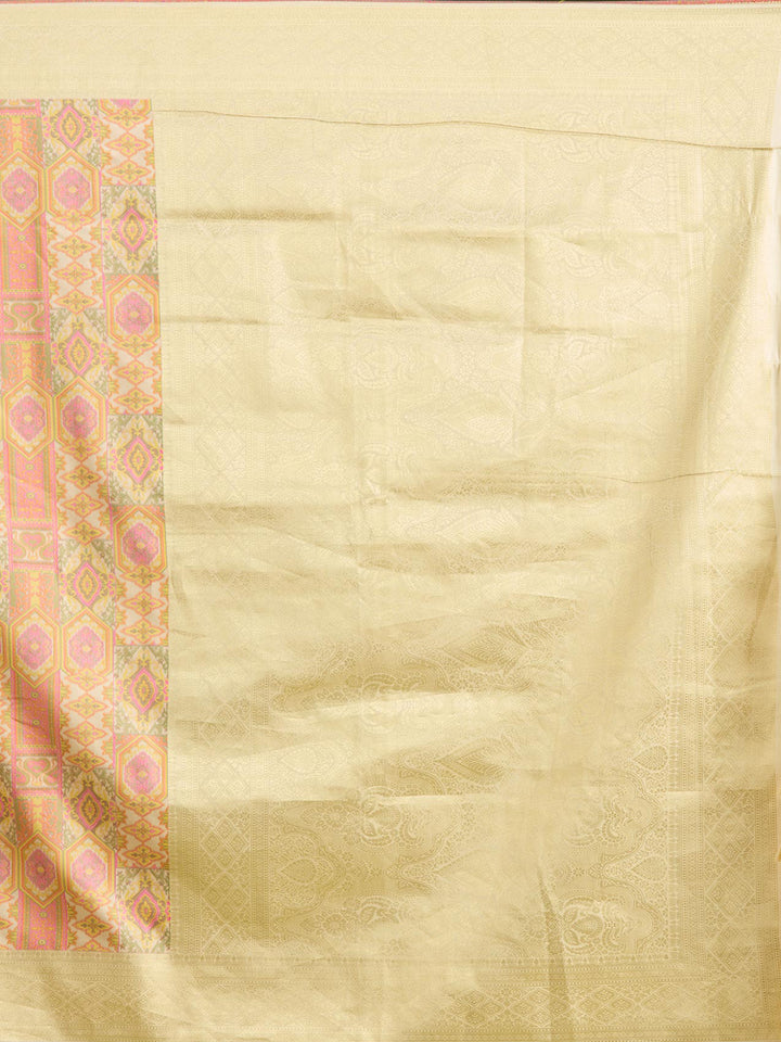 Cream Silk Jaal Printed Saree With Matching Blouse Piece