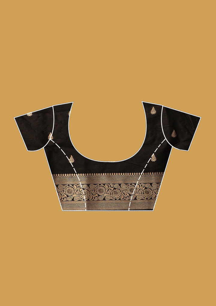 Black Silk Jaal Printed Saree With Matching Blouse Piece