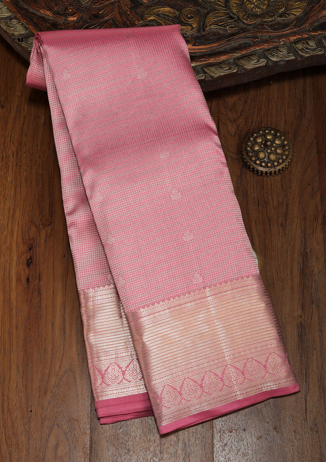 Onion Pink Zariwork Pure Silk Saree
