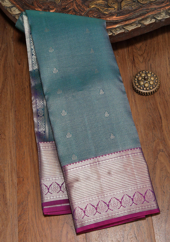 Peacock Blue Zariwork Pure Silk Saree