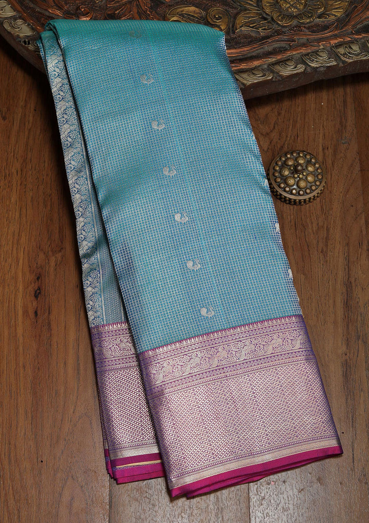 Peacock Blue Zariwork Pure Silk Saree