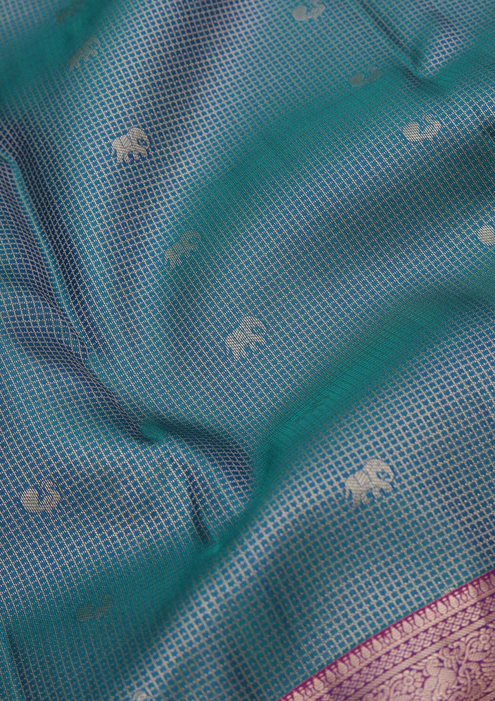 Peacock Blue Zariwork Pure Silk Saree