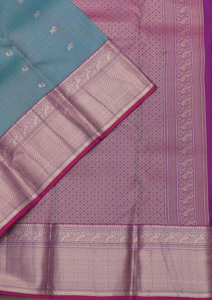 Peacock Blue Zariwork Pure Silk Saree