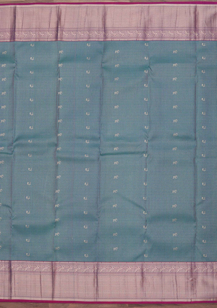 Peacock Blue Zariwork Pure Silk Saree