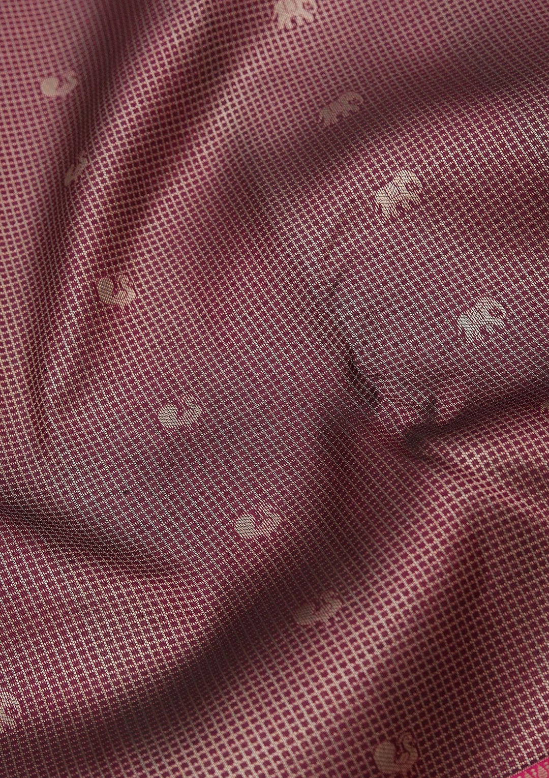 Wine Pure Silk Checks Zariwork Saree With Matching Blouse Piece