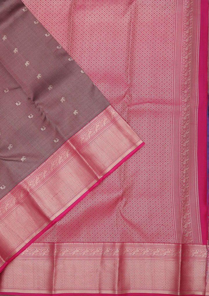 Wine Pure Silk Checks Zariwork Saree With Matching Blouse Piece