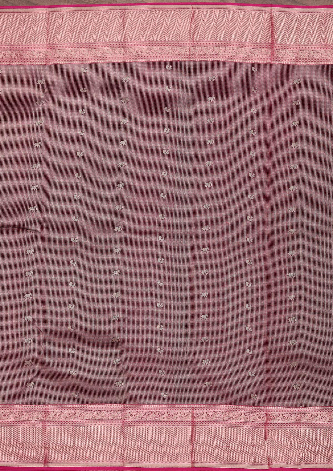 Wine Pure Silk Checks Zariwork Saree With Matching Blouse Piece