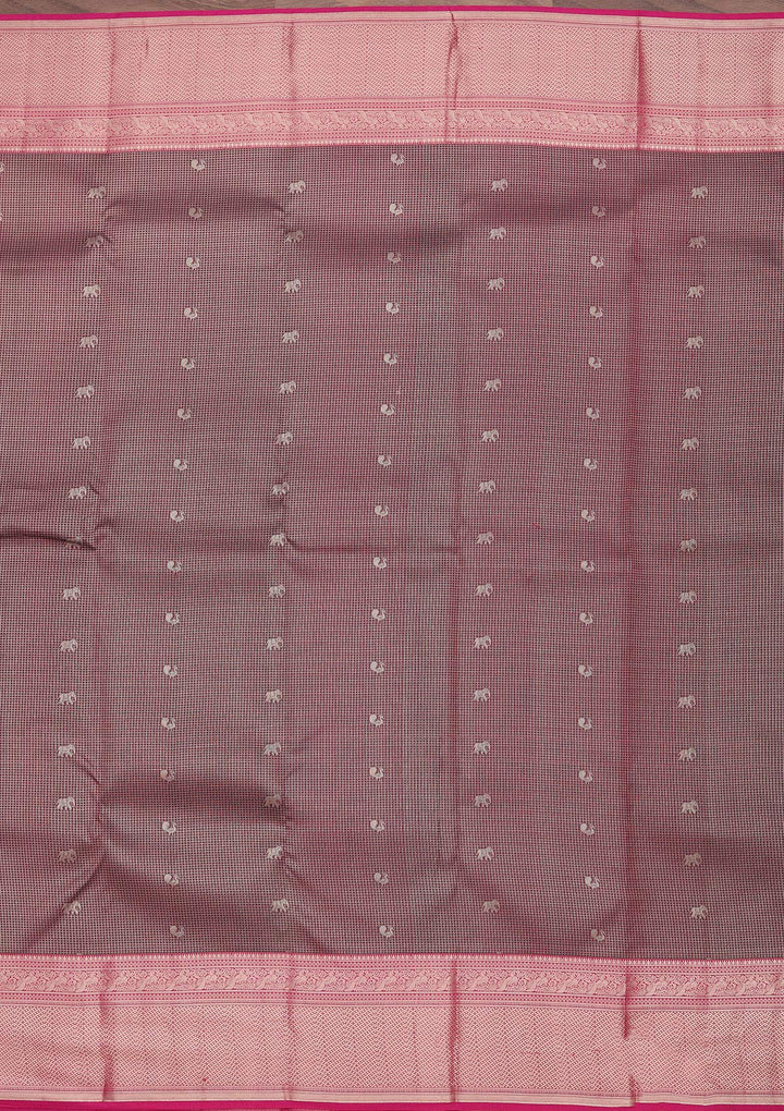 Wine Pure Silk Checks Zariwork Saree With Matching Blouse Piece