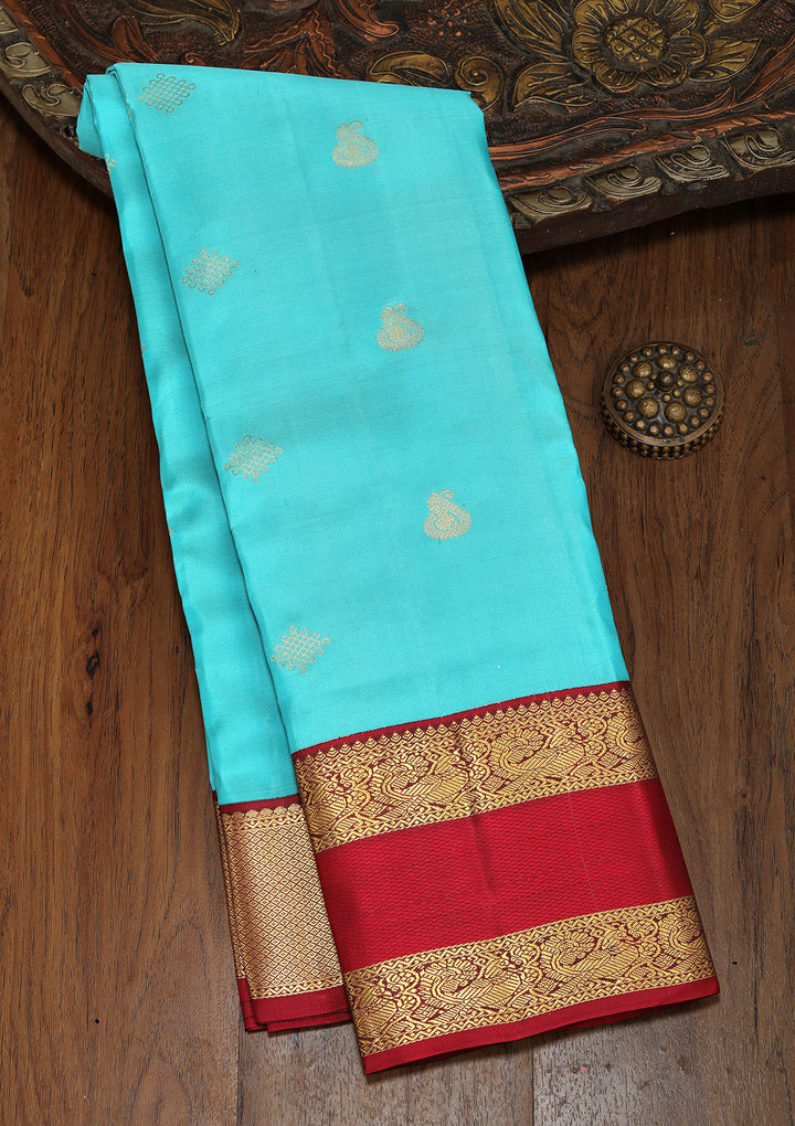 Sky Blue Pure Silk Buti Zariwork Saree With Matching Blouse Piece
