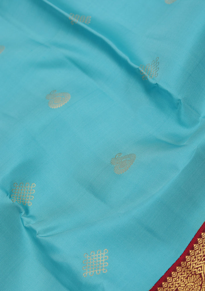 Sky Blue Pure Silk Buti Zariwork Saree With Matching Blouse Piece