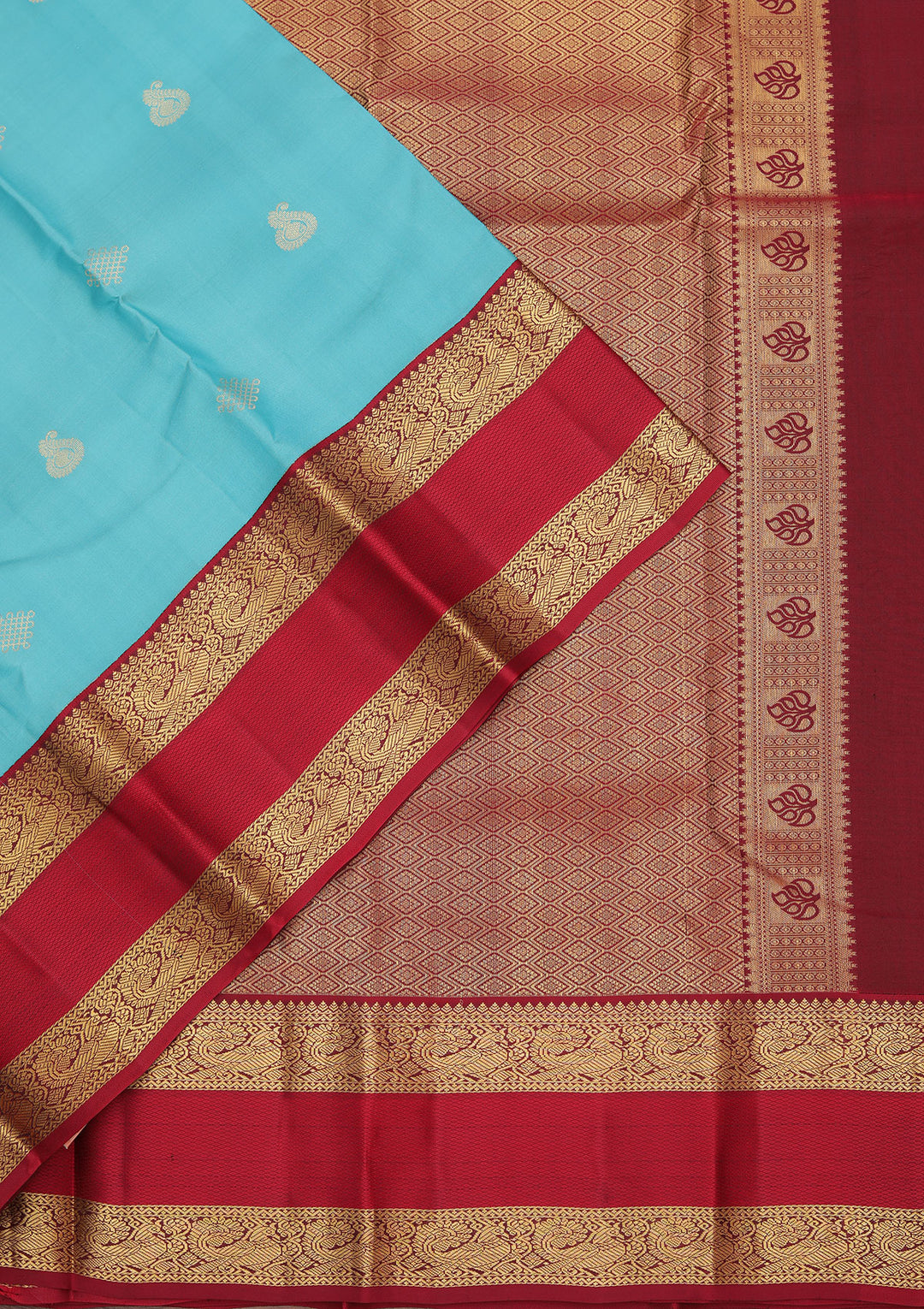 Sky Blue Pure Silk Buti Zariwork Saree With Matching Blouse Piece