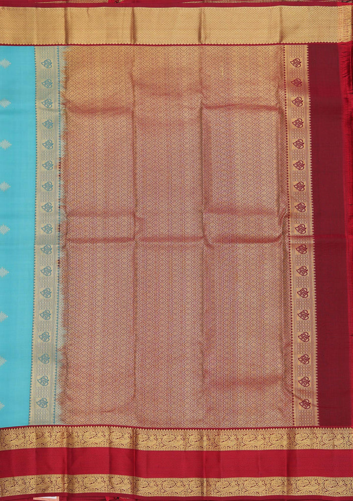 Sky Blue Pure Silk Buti Zariwork Saree With Matching Blouse Piece
