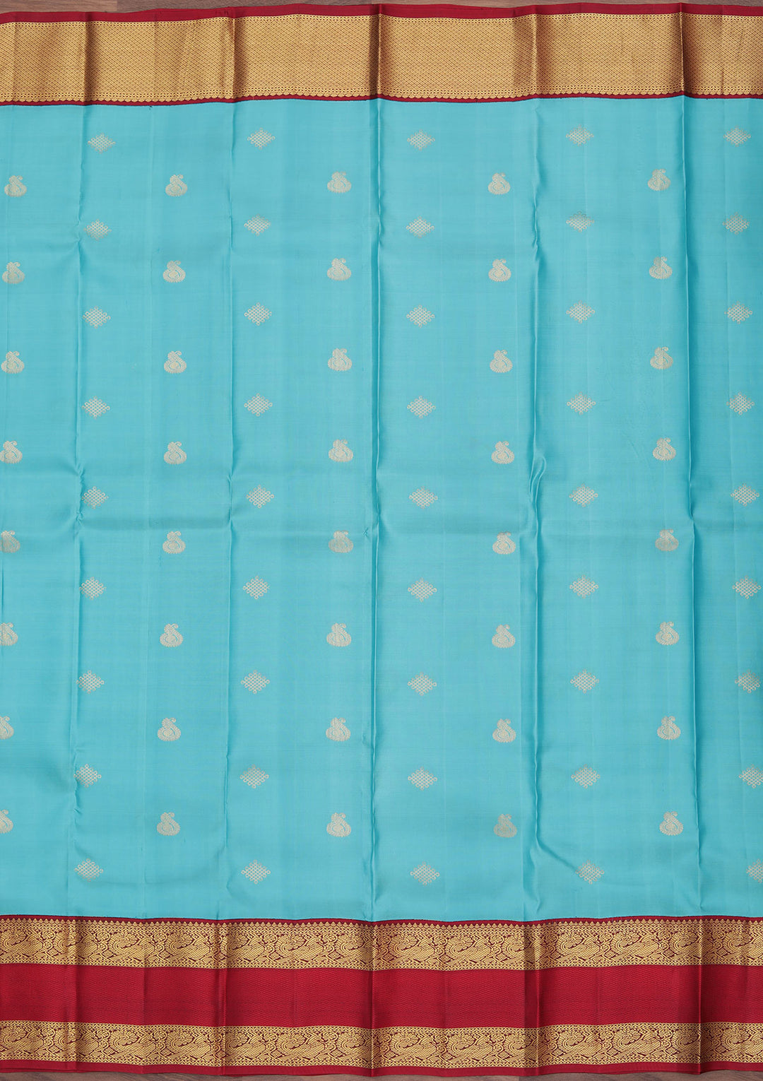 Sky Blue Pure Silk Buti Zariwork Saree With Matching Blouse Piece