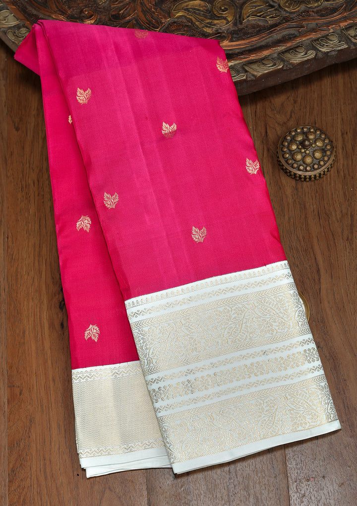 Magenta Pink Pure Silk Buti Zariwork Saree With Matching Blouse Piece