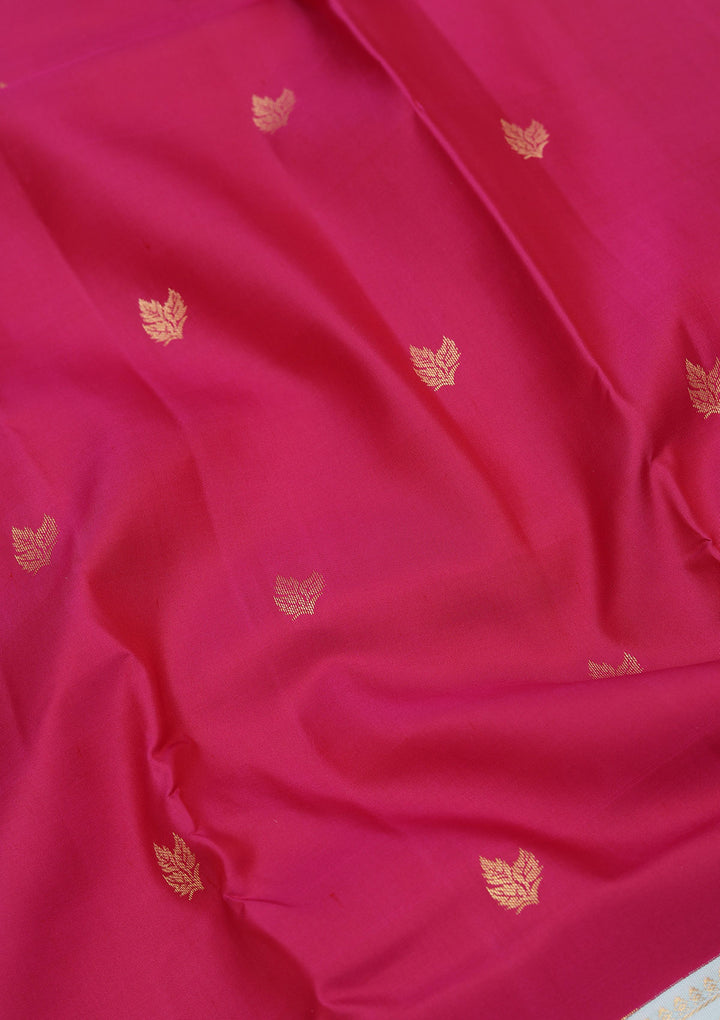 Magenta Pink Pure Silk Buti Zariwork Saree With Matching Blouse Piece
