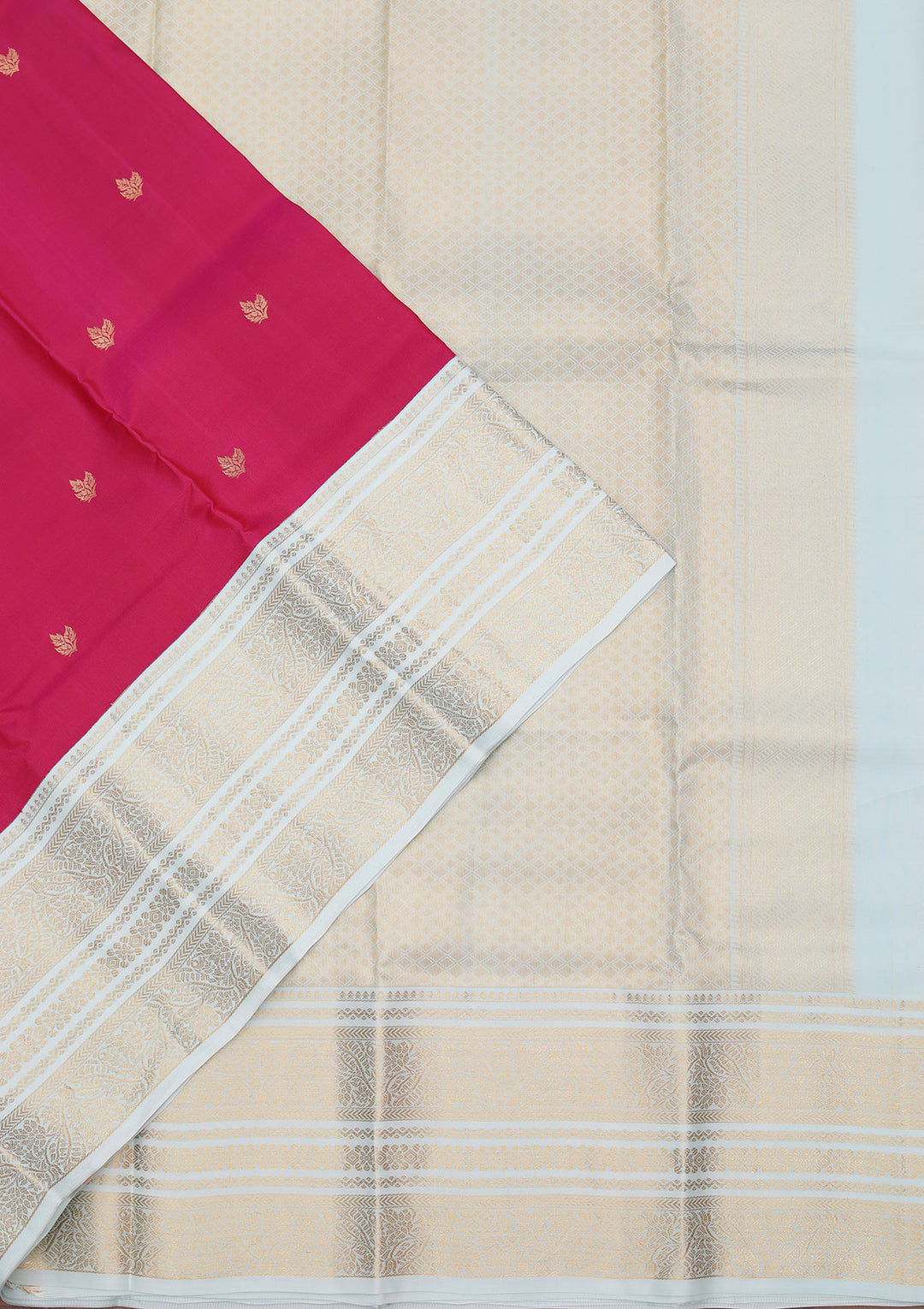 Magenta Pink Pure Silk Buti Zariwork Saree With Matching Blouse Piece