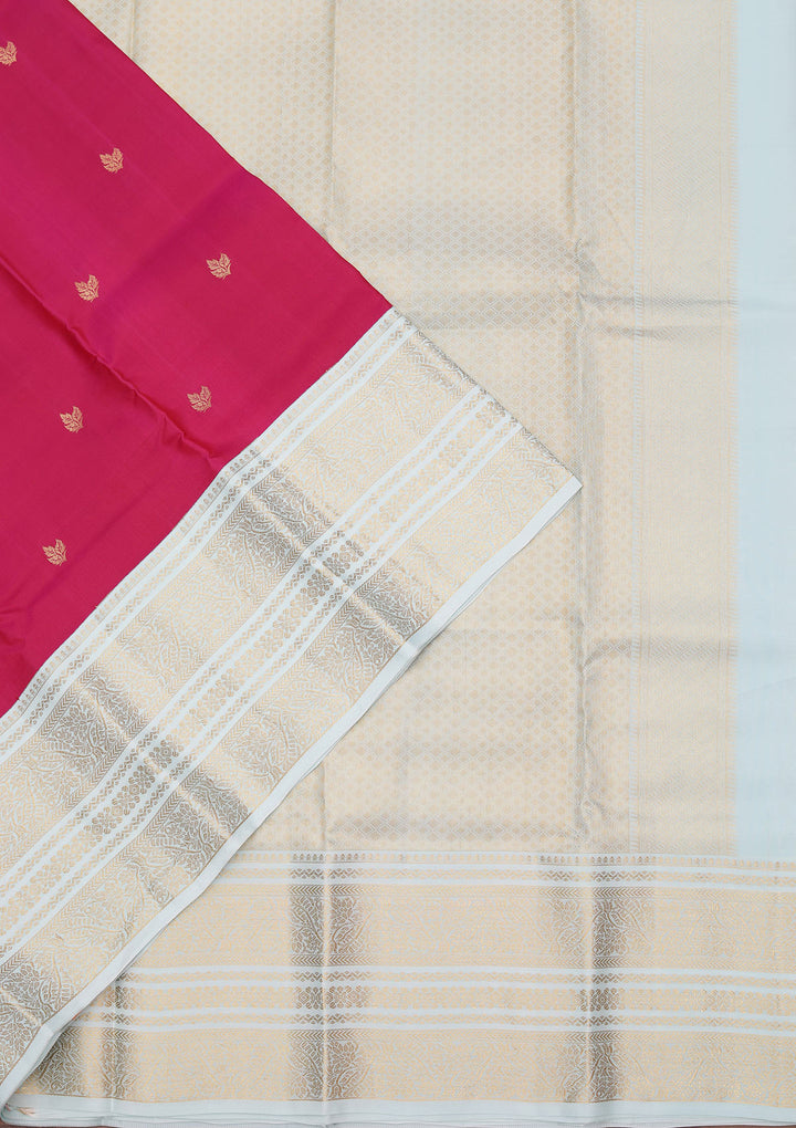 Magenta Pink Pure Silk Buti Zariwork Saree With Matching Blouse Piece