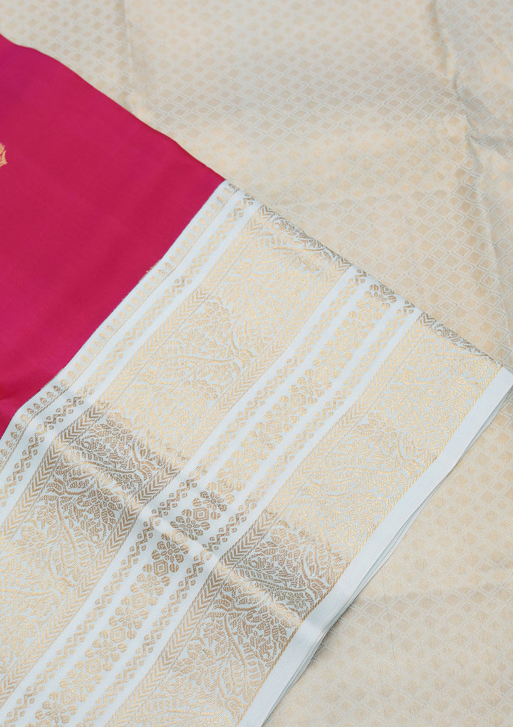 Magenta Pink Pure Silk Buti Zariwork Saree With Matching Blouse Piece