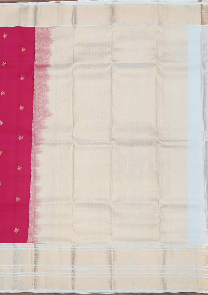 Magenta Pink Pure Silk Buti Zariwork Saree With Matching Blouse Piece