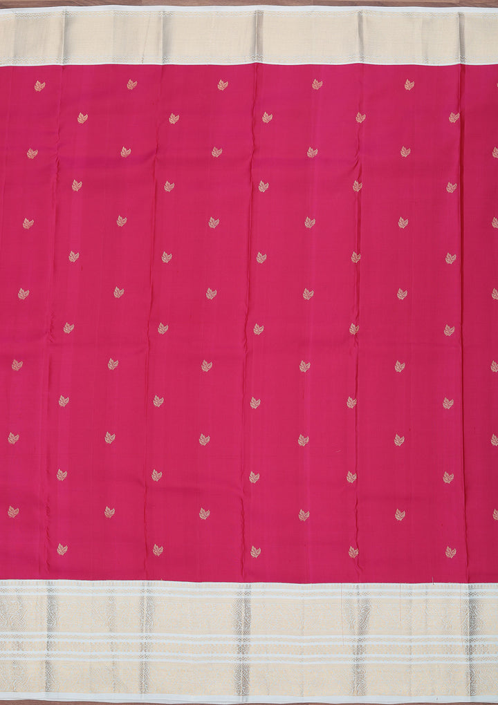 Magenta Pink Pure Silk Buti Zariwork Saree With Matching Blouse Piece