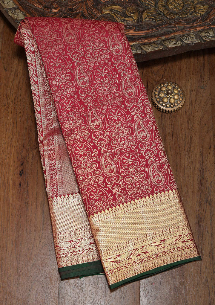 Brown Pure Silk Jaal Zariwork Saree With Matching Blouse Piece