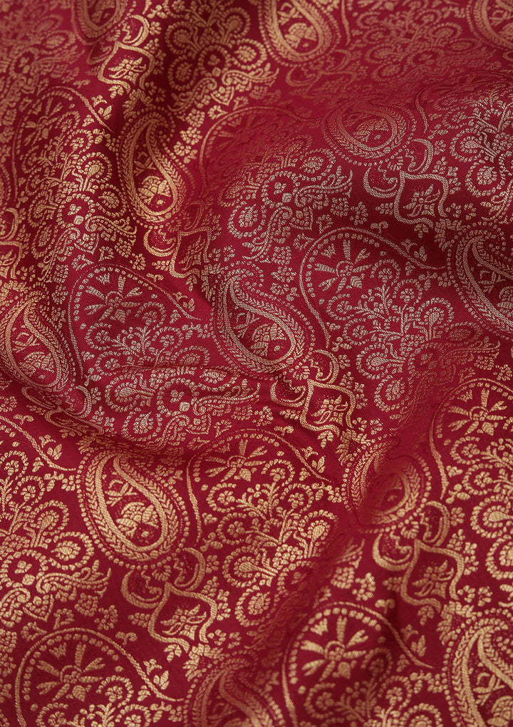 Brown Pure Silk Jaal Zariwork Saree With Matching Blouse Piece