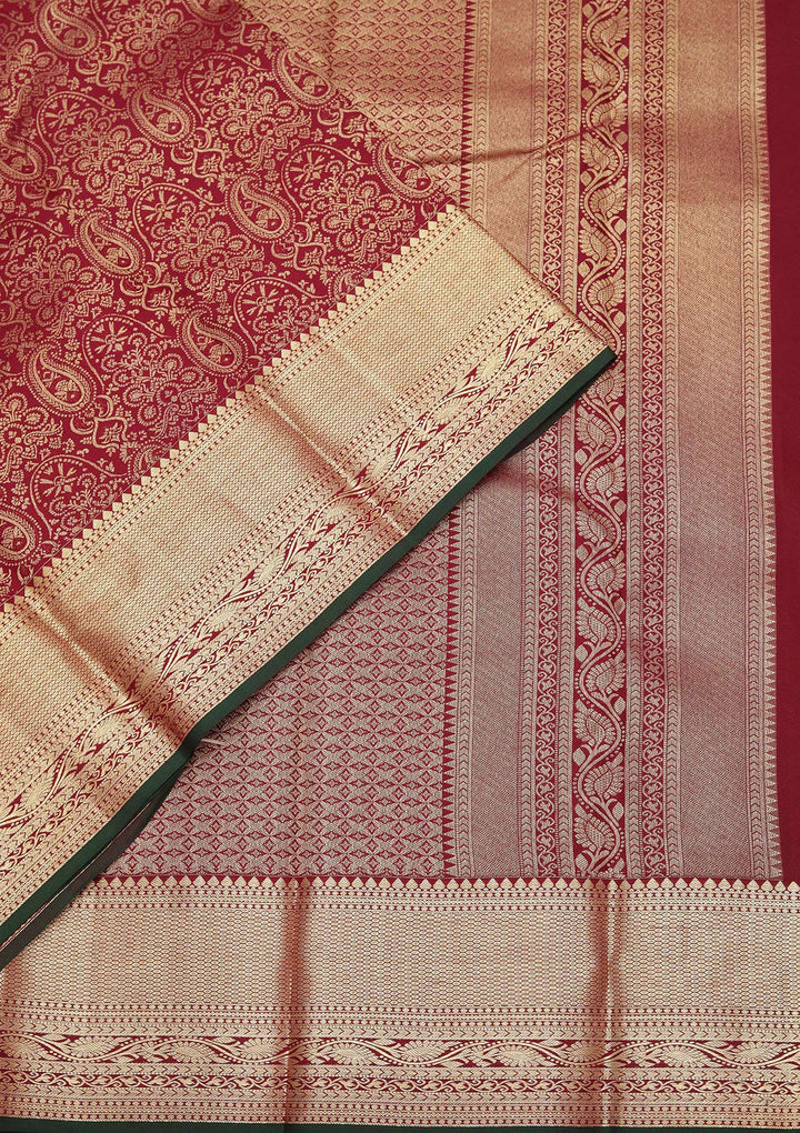 Brown Pure Silk Jaal Zariwork Saree With Matching Blouse Piece