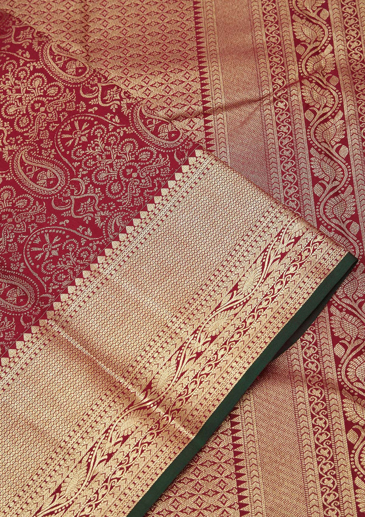 Brown Pure Silk Jaal Zariwork Saree With Matching Blouse Piece
