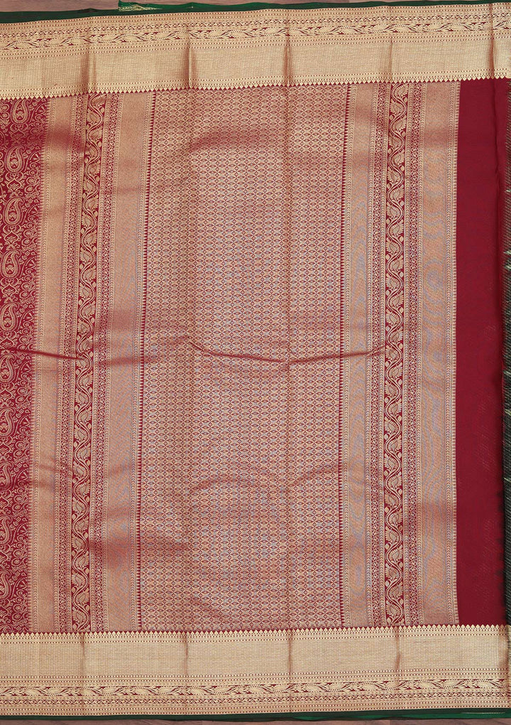 Brown Pure Silk Jaal Zariwork Saree With Matching Blouse Piece