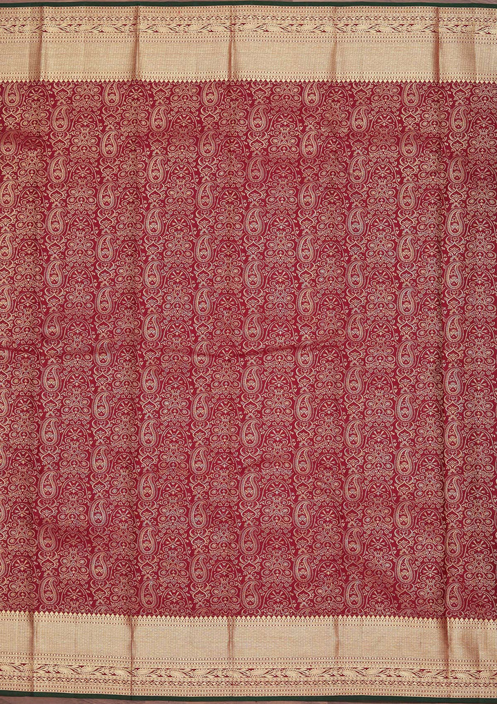 Brown Pure Silk Jaal Zariwork Saree With Matching Blouse Piece