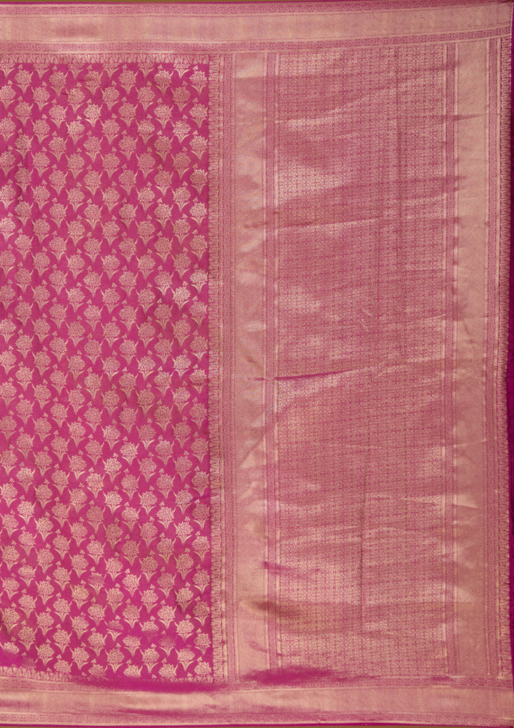 Wine Silk Jaal Gold Zariwork Saree With Matching Blouse Piece