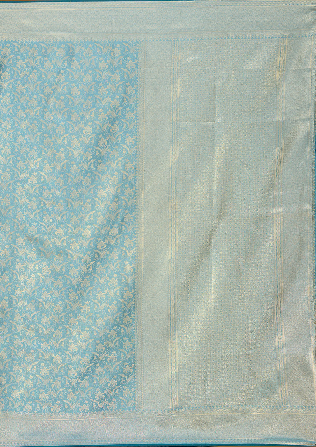 Sky Blue Silk Jaal Gold Zariwork Saree With Matching Blouse Piece