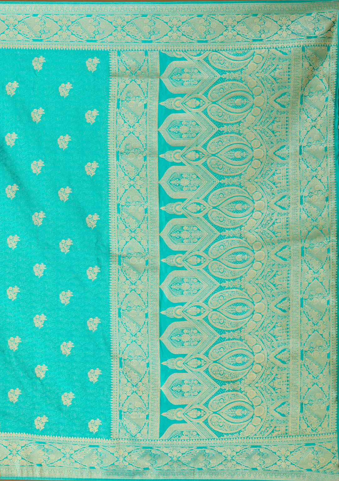 Turquoise Blue Silk Jaal Gold Zariwork Saree With Matching Blouse Piece