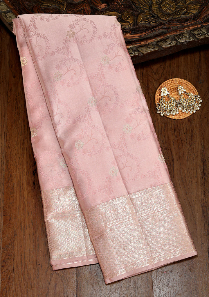 Mauve Pure Silk Jaal Zariwork Saree With Matching Blouse Piece