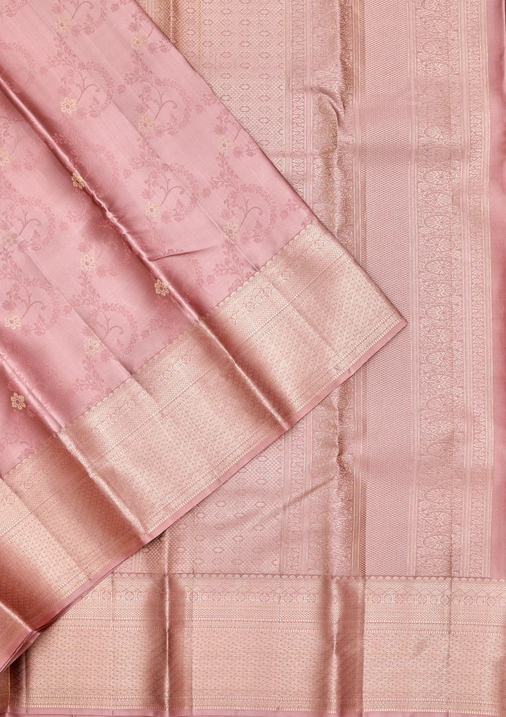 Mauve Pure Silk Jaal Zariwork Saree With Matching Blouse Piece