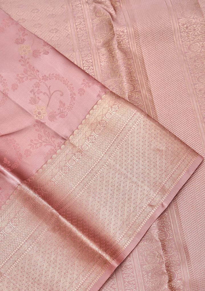 Mauve Pure Silk Jaal Zariwork Saree With Matching Blouse Piece