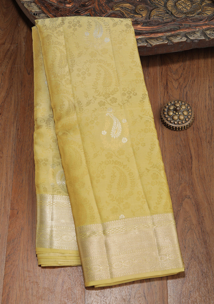 Gold Pure Silk Jaal Zariwork Saree With Matching Blouse Piece