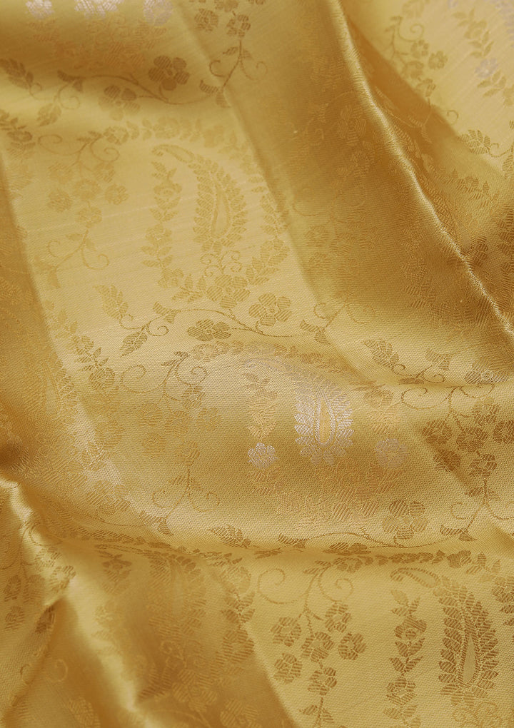 Gold Pure Silk Jaal Zariwork Saree With Matching Blouse Piece