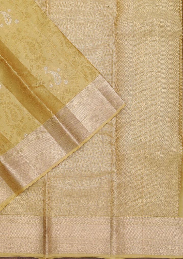 Gold Pure Silk Jaal Zariwork Saree With Matching Blouse Piece